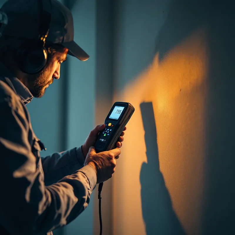 technician checking a wall with a digital moisture meter