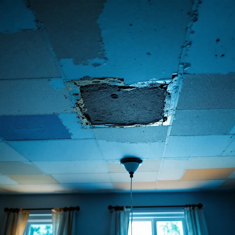 a repaired ceiling drying with an air mover below