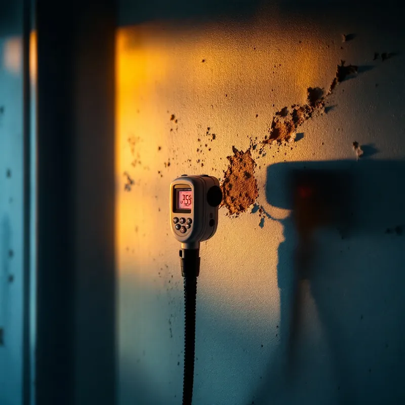 a moisture meter reading on a damaged wall