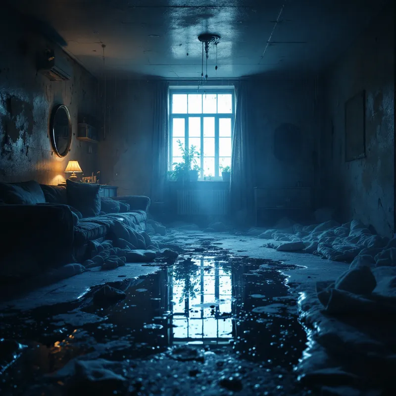 heavy category-three water damage in a room