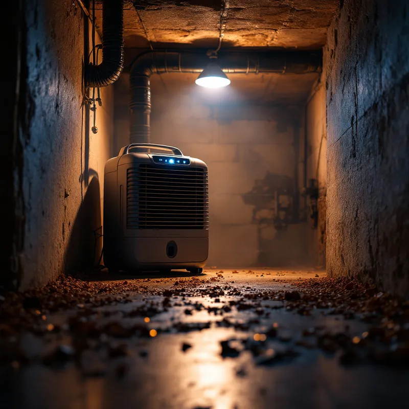 a dehumidifier running in a residential crawl space