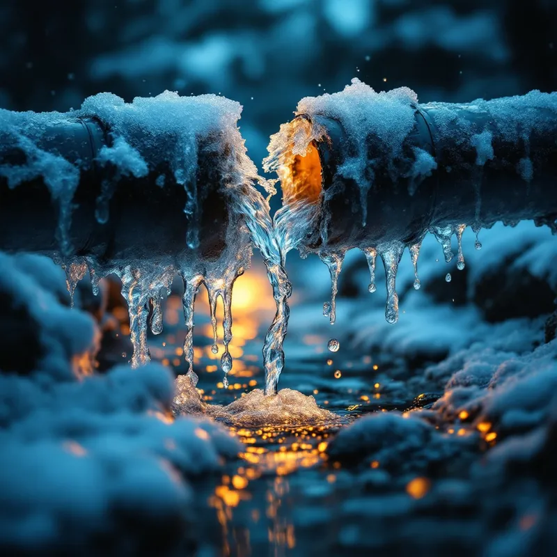 a burst frozen pipe split open lengthwise dripping water