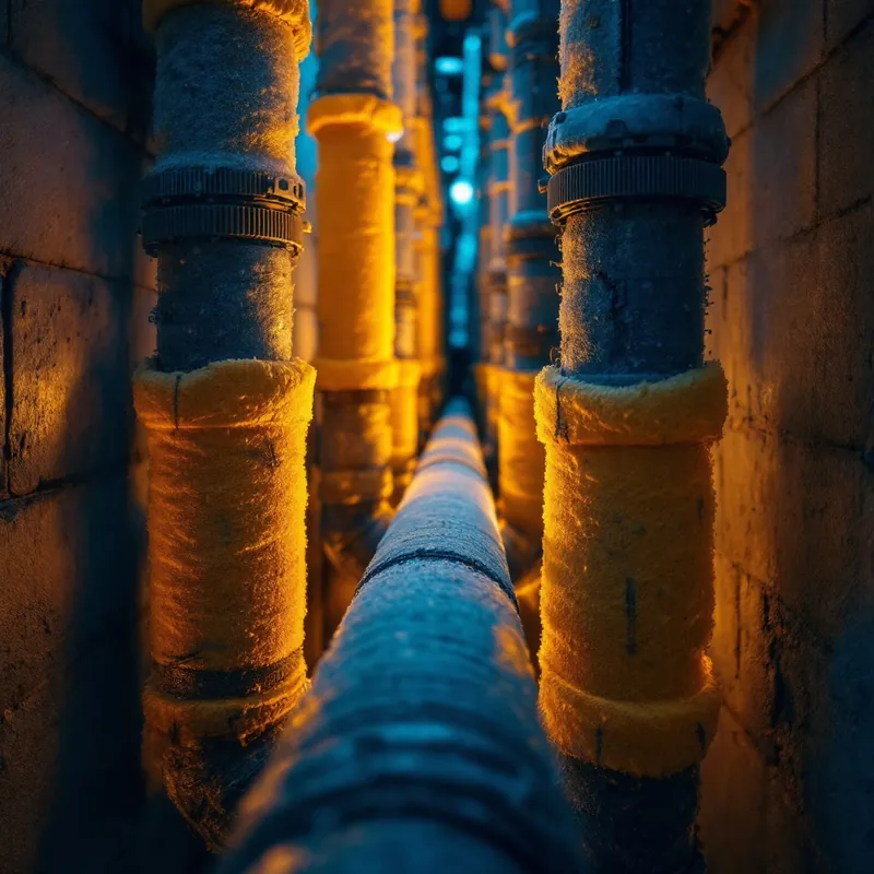 foam pipe insulation sleeves installed on exposed pipes