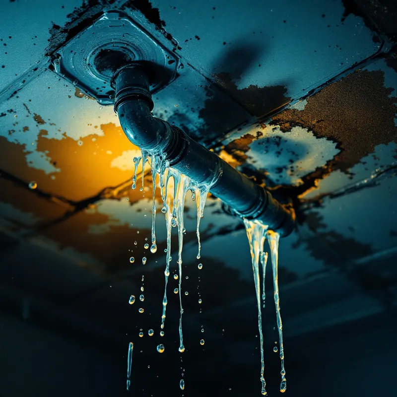 water damage on a ceiling below a burst frozen pipe