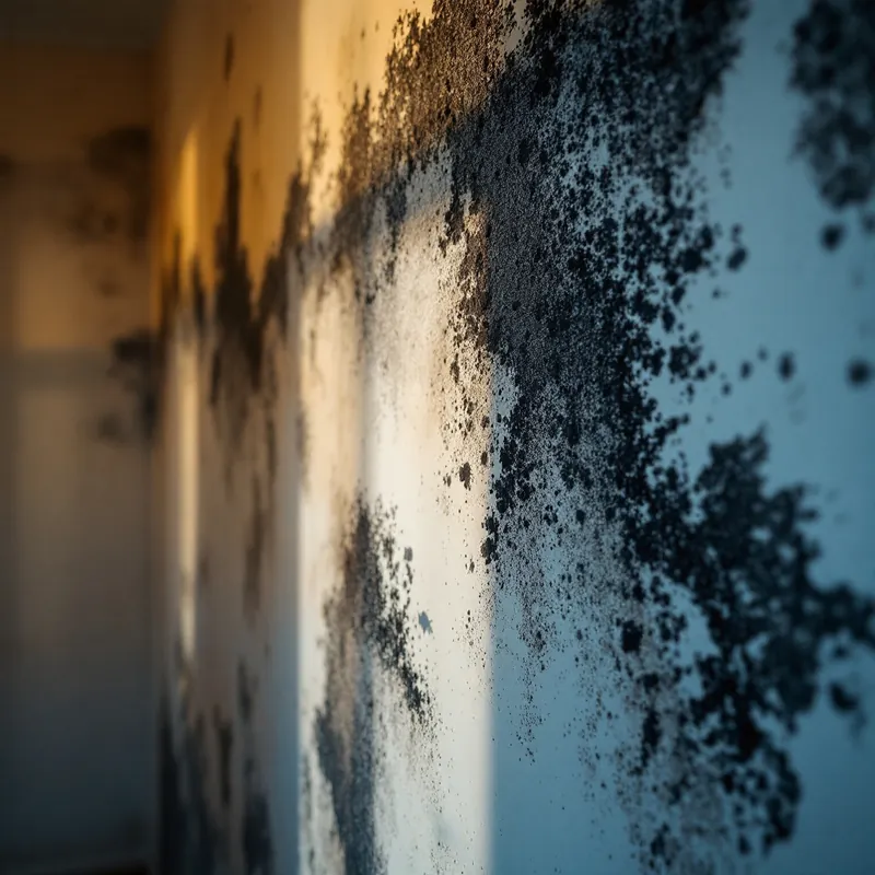 black mold on a wall being inspected before removal