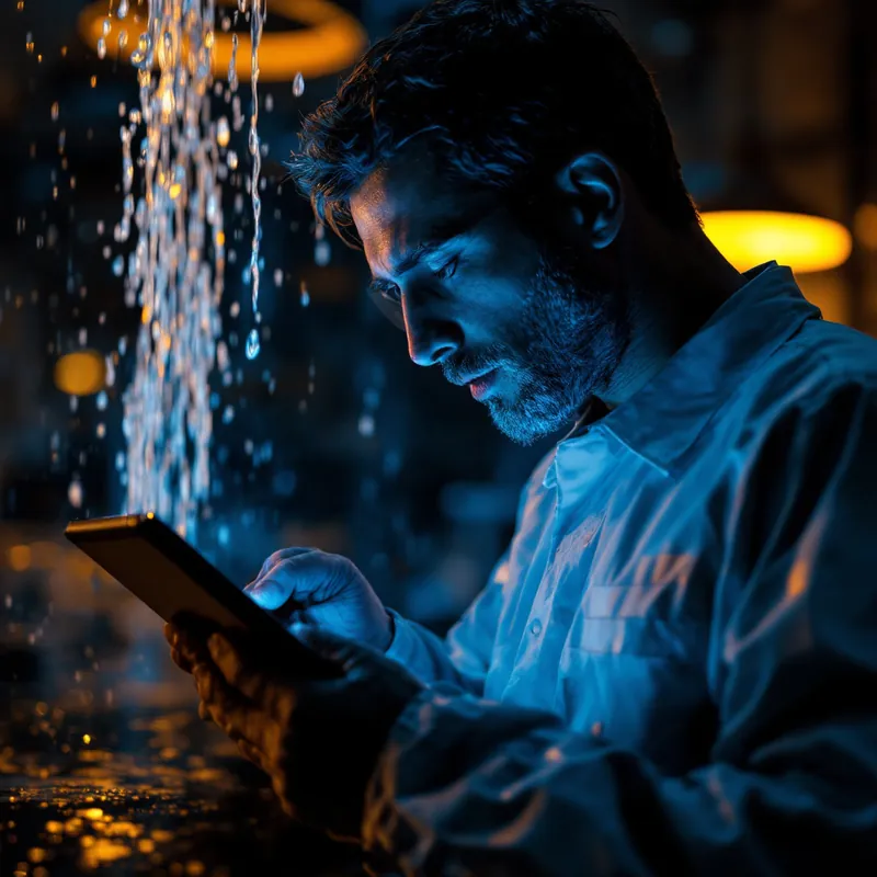 a technician documenting water damage on a tablet