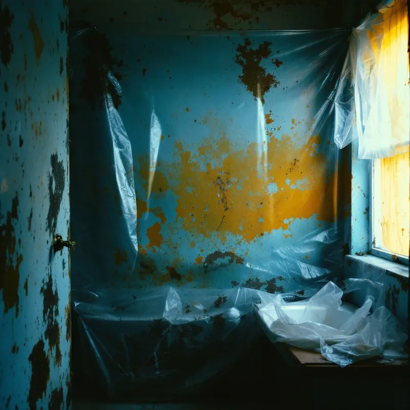 a sealed plastic containment zone around a moldy wall