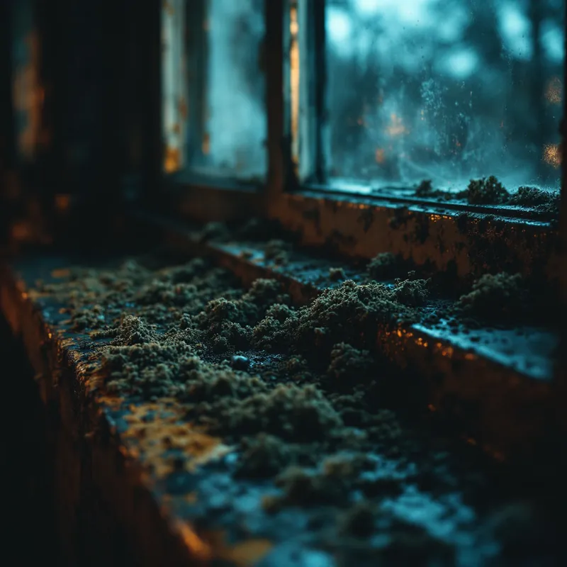 a moldy patch around a window sill and frame
