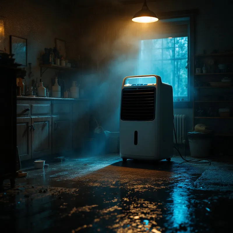a large dehumidifier running in a wet room