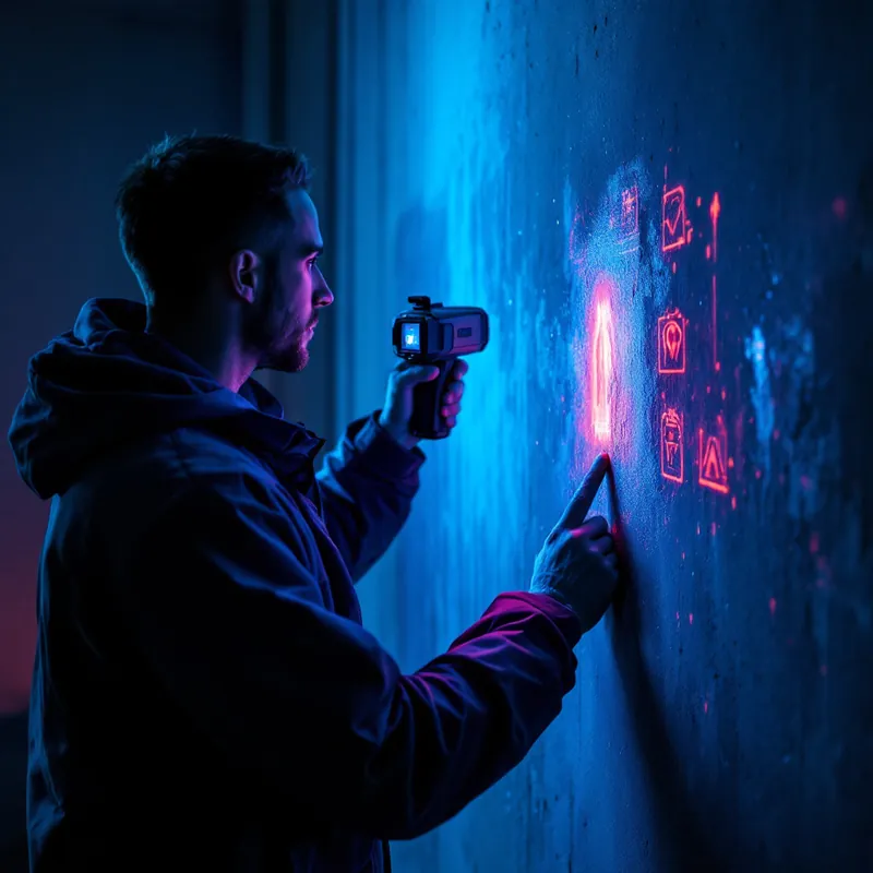 a technician mapping moisture on a wall with a thermal camera