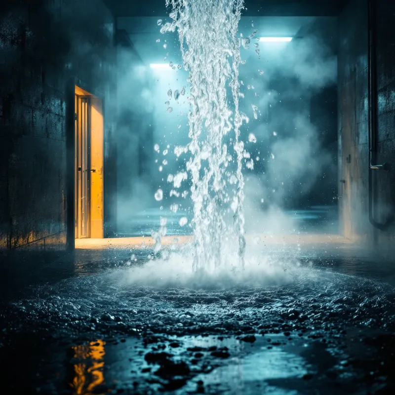 standing water being pumped out of a room