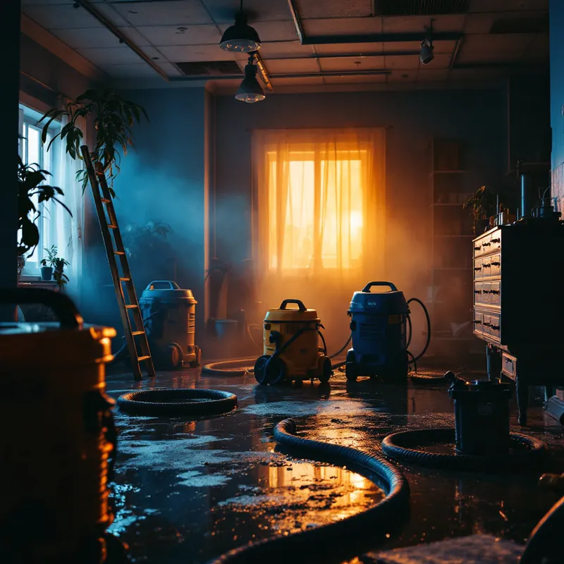 a room full of drying equipment during water mitigation
