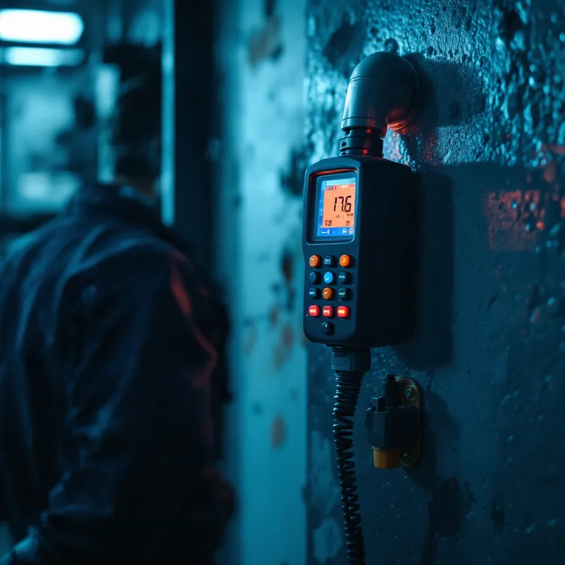 a technician reading a moisture meter on a wall