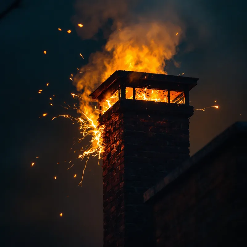 lifted rusted metal flashing around a brick chimney