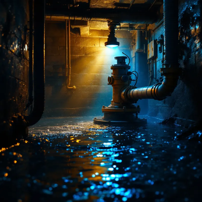 a pump removing dark sewage water from a basement