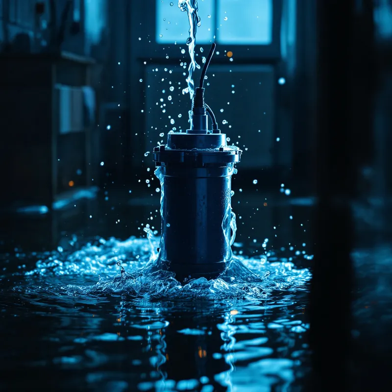 a submersible pump ejecting water from a flooded room