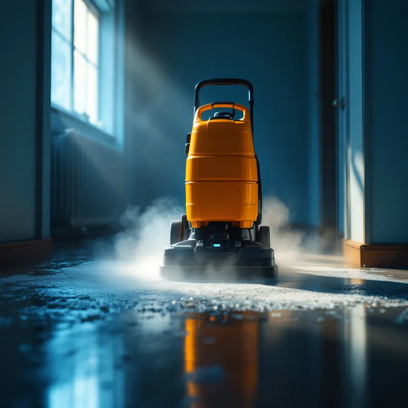 a portable carpet extractor pulling water from a floor